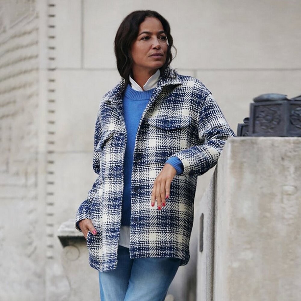 Outerknown Blue and White Plaid Jacket